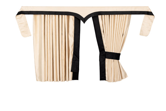 LKW-Vorhänge passend für DAF XG / XG+ – 5-tlg. Komplettset Beige-Schwarz mit Borde & Haken