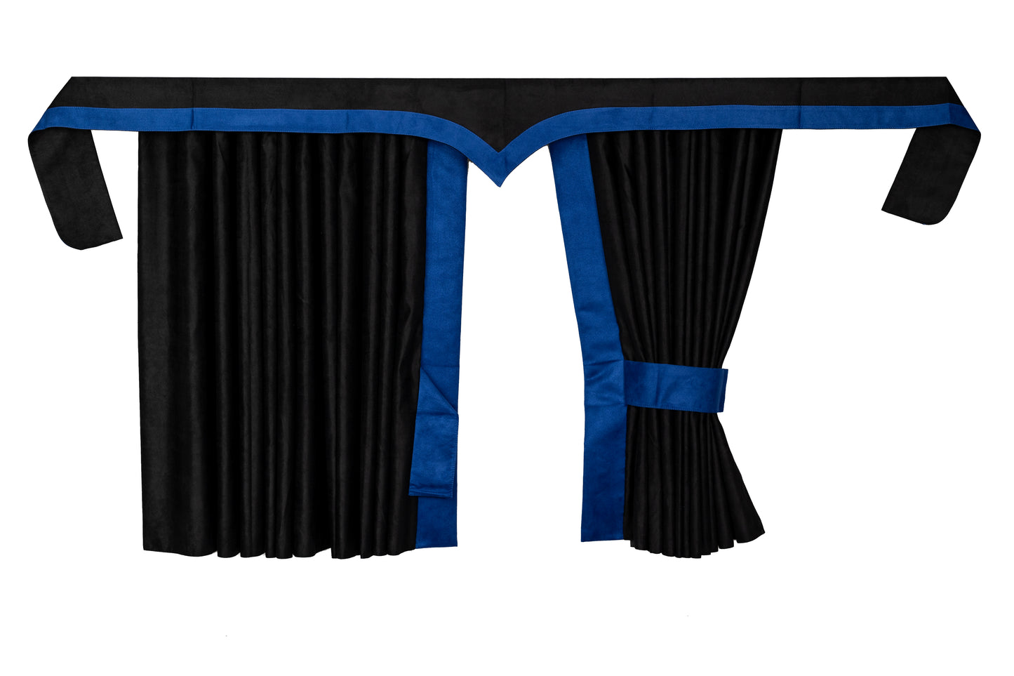LKW-Vorhänge passend für DAF XG / XG+ – 5-tlg. Komplettset Schwarz-Blau mit Borde & Haken