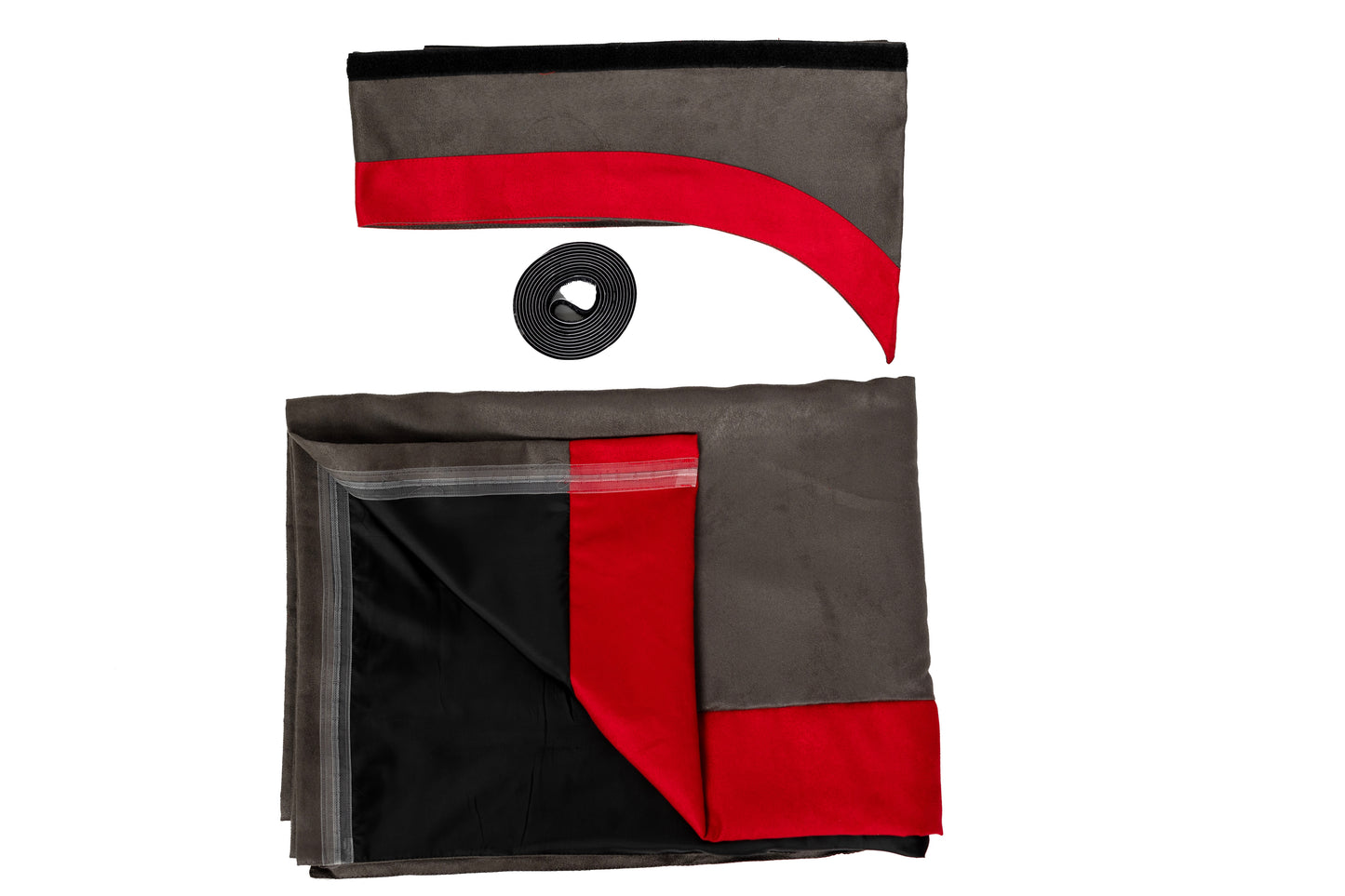 LKW-Vorhänge passend für Scania R Highline / Topline – 5-tlg. Komplettset Grau/Anthrazit-Rot mit Borde & Haken