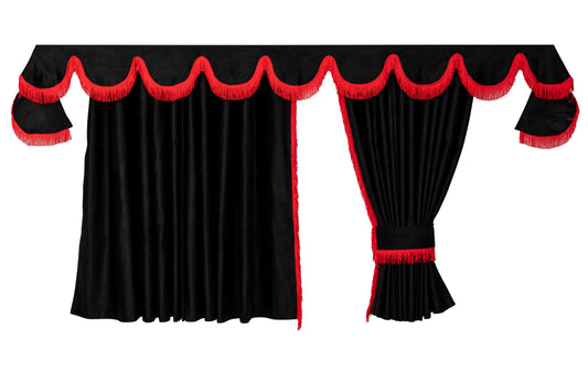 LKW-Vorhänge passend für Mercedes MP4 / MP5 – 7-tlg. Komplettset Schwarz-Rot mit Borde & Haken