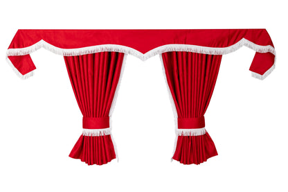 LKW-Vorhänge passend für Mercedes MP4 / MP5 – 7-tlg. Komplettset Rot-Hellgrau mit Borde & Haken