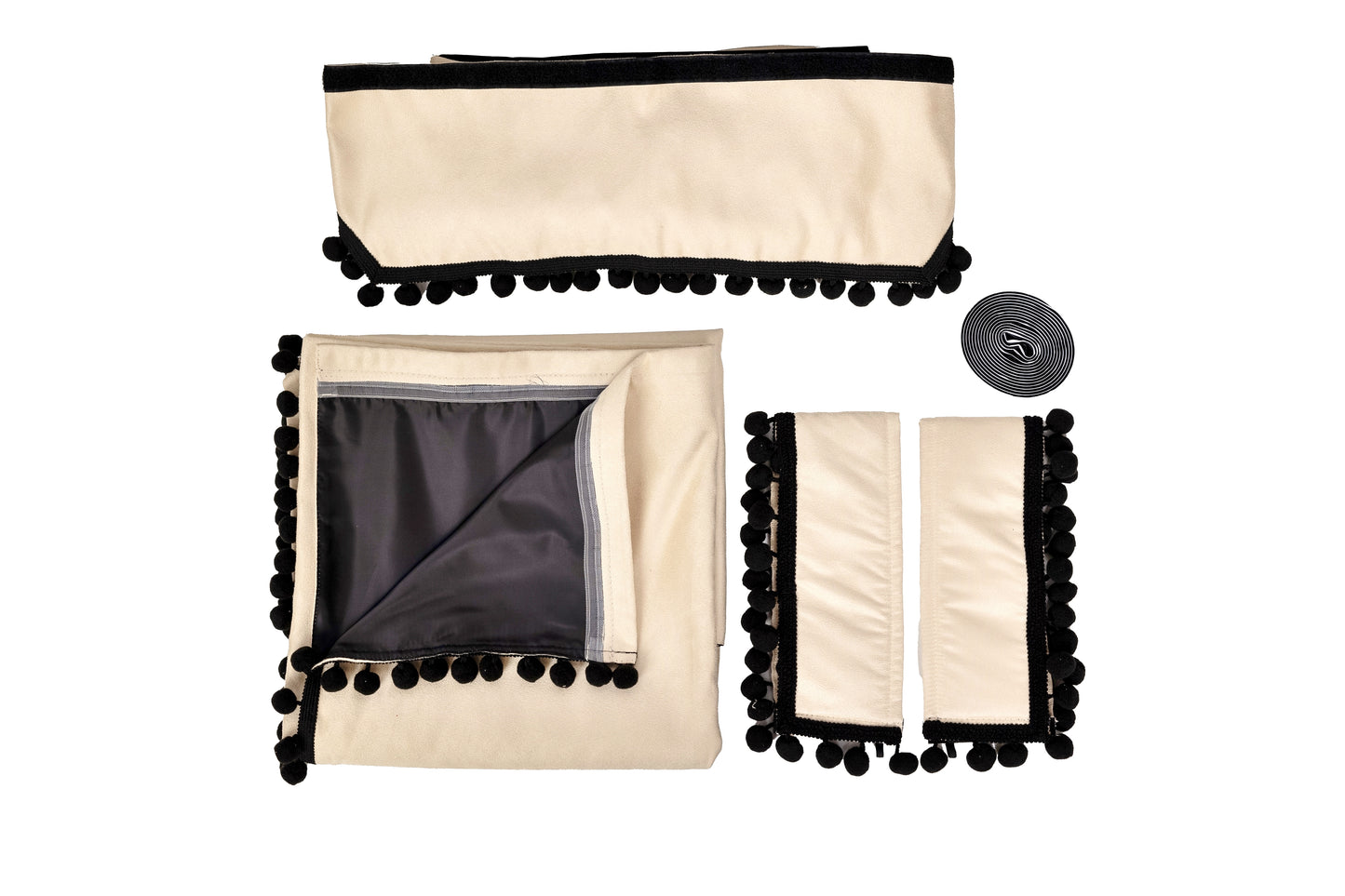 LKW-Vorhänge passend für DAF XG / XG+ – 7-tlg. Komplettset Beige-Schwarz mit Borde & Haken