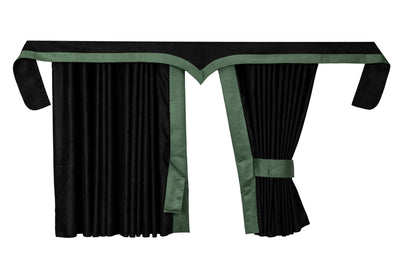 LKW-Vorhänge passend für Volvo FH FH4 FH5 – 5-tlg. Komplettset Schwarz-Grün mit Borde & Haken