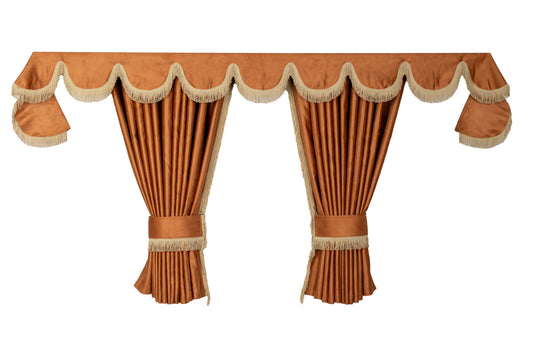LKW-Vorhänge passend für MAN TGX / TGS / TGL / TGA / TGM – 7-tlg. Komplettset Whisky/Braun-Hellbraun mit Borde & Haken