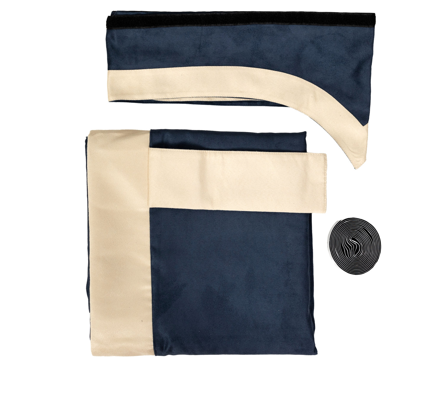 LKW-Vorhänge passend für Mercedes MP4 / MP5 – 5-tlg. Komplettset Dunkelblau-Beige mit Borde & Haken