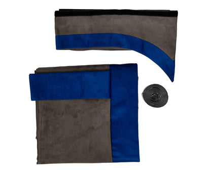 LKW-Vorhänge passend für Mercedes MP4 / MP5 – 5-tlg. Komplettset Grau/Anthrazit-Blau mit Borde & Haken
