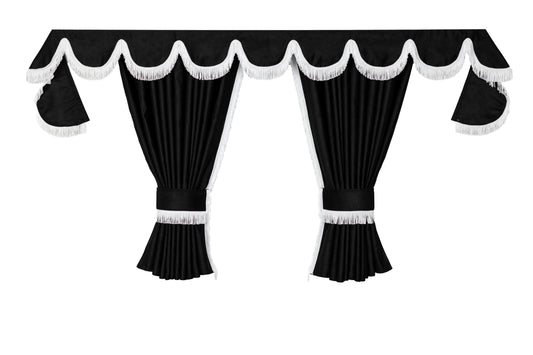 LKW-Vorhänge passend für Renault T – 7-tlg. Komplettset Schwarz-Weiß mit Borde & Haken