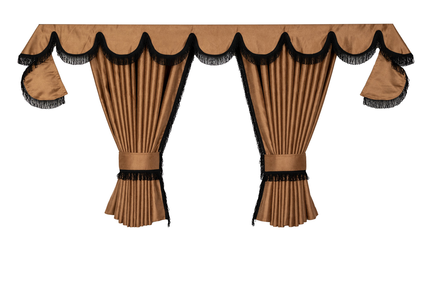 LKW-Vorhänge passend für MAN TGX / TGS / TGL / TGA / TGM – 7-tlg. Komplettset Braun-Schwarz mit Borde & Haken